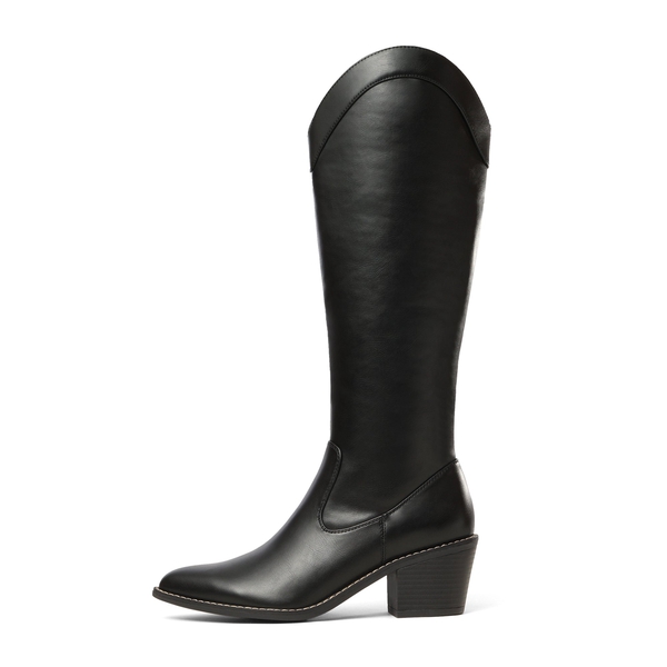 Montana Pointed Toe Knee High Boots - BLACK PU - 2